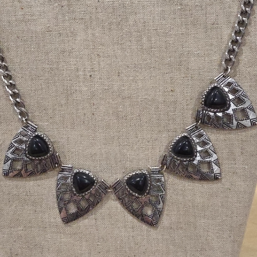 Silver and Black Geometric Necklace